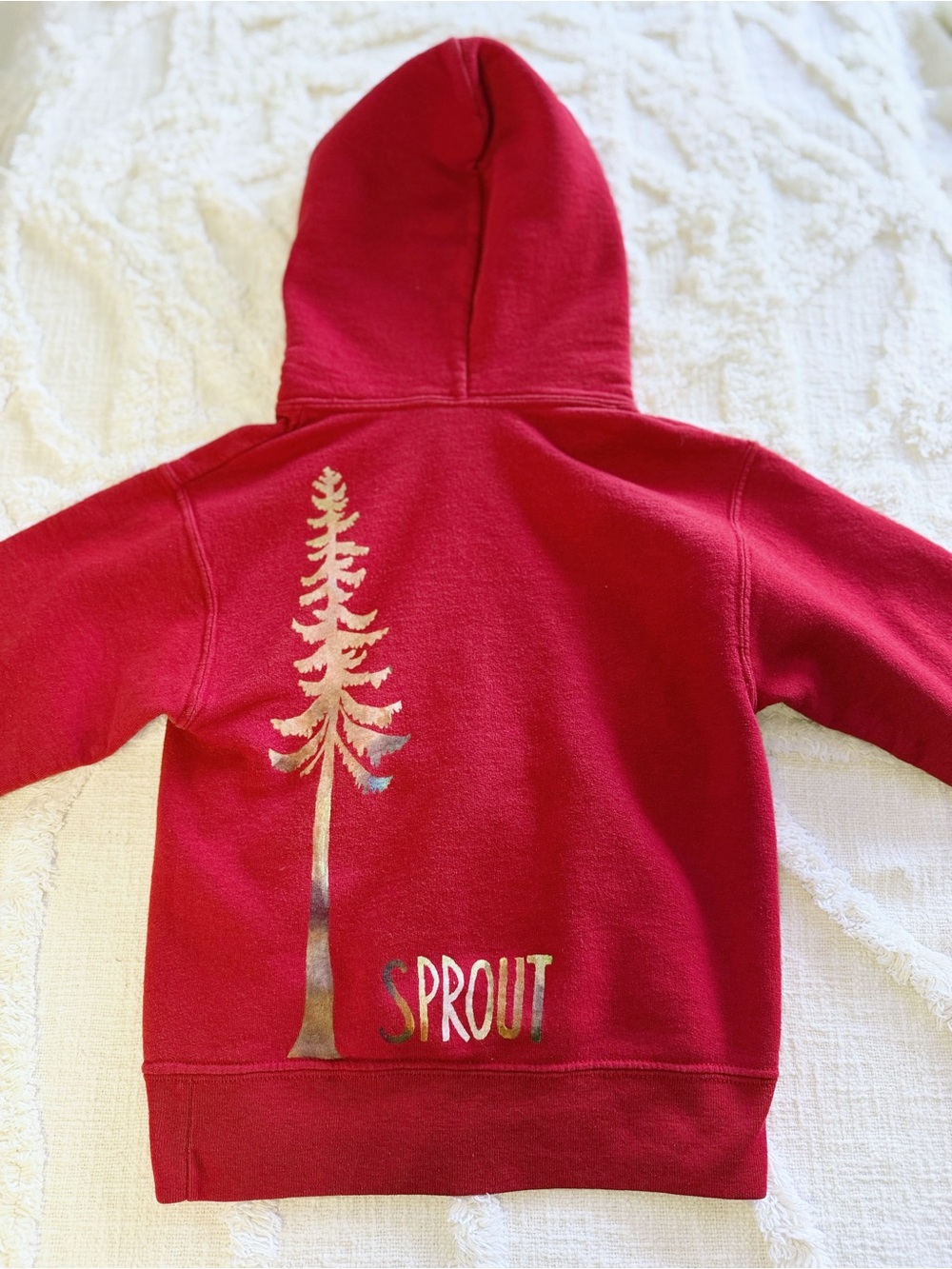 Sprout Youth Small Red Hoodie Pine Tree Graphic Jerzees Pullover Alaska Style